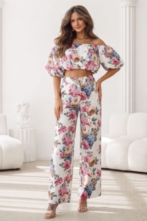 ΣΕΤ TOP OFF SHOULDER ΚΑΙ ΠΑΝΤΕΛΟΝΙ FLORAL - ΡΟΖ