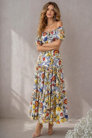 ΣΕΤ TOP OFF SHOULDER ΚΑΙ ΦΟΥΣΤΑ FLORAL - ΚΙΤΡΙΝΟ