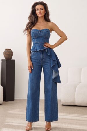 ΣΕΤ JEAN ΠΑΝΤΕΛΟΝΙ ΚΑΙ STRAPLESS TOP - ΜΠΛΕ