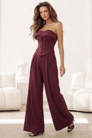 ΣΕΤ TOP CORSET STRAPLESS ΜΕ ΔΑΝΤΕΛΑ ΚΑΙ ΠΑΝΤΕΛΟΝΙ - ΜΠΟΡΝΤΟ