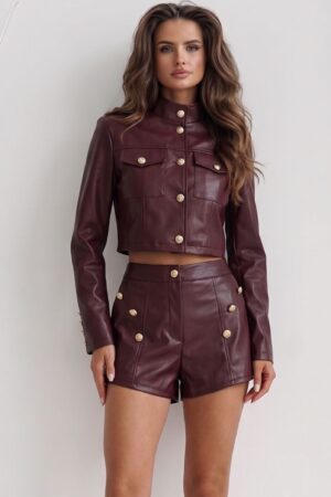 ΣΕΤ JACKET ΚΑΙ SHORTS ΔΕΡΜΑΤΙΝΗΣ - ΜΠΟΡΝΤΟ