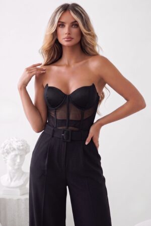 TOP CORSET STRAPLESS ΜΕ ΔΙΑΦΑΝΕΙΑ - ΜΑΥΡΟ