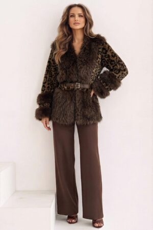 ΠΑΛΤΟ ΓΟΥΝΙΝΟ LEOPARD PRINT ΜΕ ΖΩΝΗ - ΚΑΦΕ