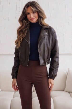 JACKET ΔΕΡΜΑΤΙΝΗΣ ΜΕ ΦΕΡΜΟΥΑΡ ΚΑΙ ΛΑΣΤΙΧΟ - ΚΑΦΕ