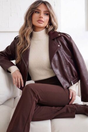 JACKET ΔΕΡΜΑΤΙΝΗΣ ΜΕ ΦΕΡΜΟΥΑΡ ΚΑΙ ΛΑΣΤΙΧΟ - ΜΠΟΡΝΤΟ