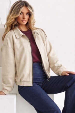 JACKET BOMBER ΣΟΥΕΤ ΜΕ ΦΕΡΜΟΥΑΡ - ΜΠΕΖ
