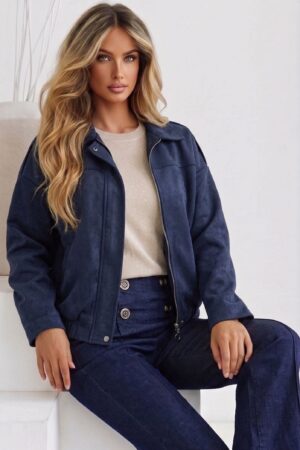 JACKET BOMBER ΣΟΥΕΤ ΜΕ ΦΕΡΜΟΥΑΡ - ΜΠΛΕ