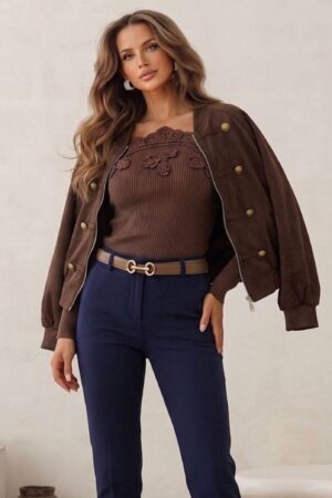 JACKET ΣΟΥΕΤ ΜΕ ΦΕΡΜΟΥΑΡ ΚΑΙ ΔΙΑΚΟΣΜΗΤΙΚΑ ΚΟΥΜΠΙΑ - ΚΑΦΕ