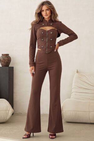 ΣΕΤ ΖΑΚΕΤΑ CROPPED, TOP ΚΑΙ ΠΑΝΤΕΛΟΝΙ - ΚΑΦΕ