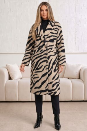 ΠΑΛΤΟ ZEBRA PRINT ΣΕ ΑΝΕΤΗ ΓΡΑΜΜΗ - ΜΑΥΡΟ
